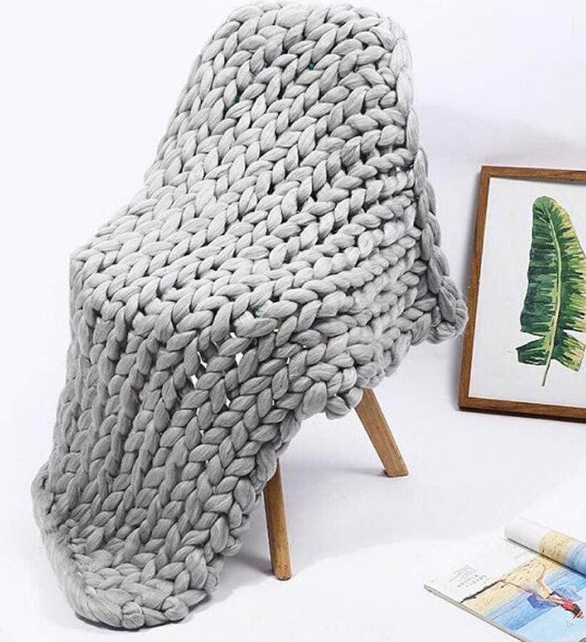 Grof gebreide deken van wol Handgemaakt Super groot geblokt ontwerp Voor huisdier bed stoel en bank - Foto 2