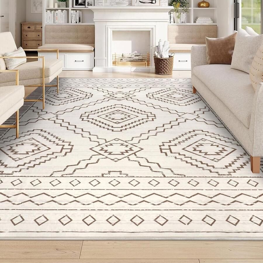 Groot Beige Boho Tapijt Wasbaar en Antislip 200x290cm