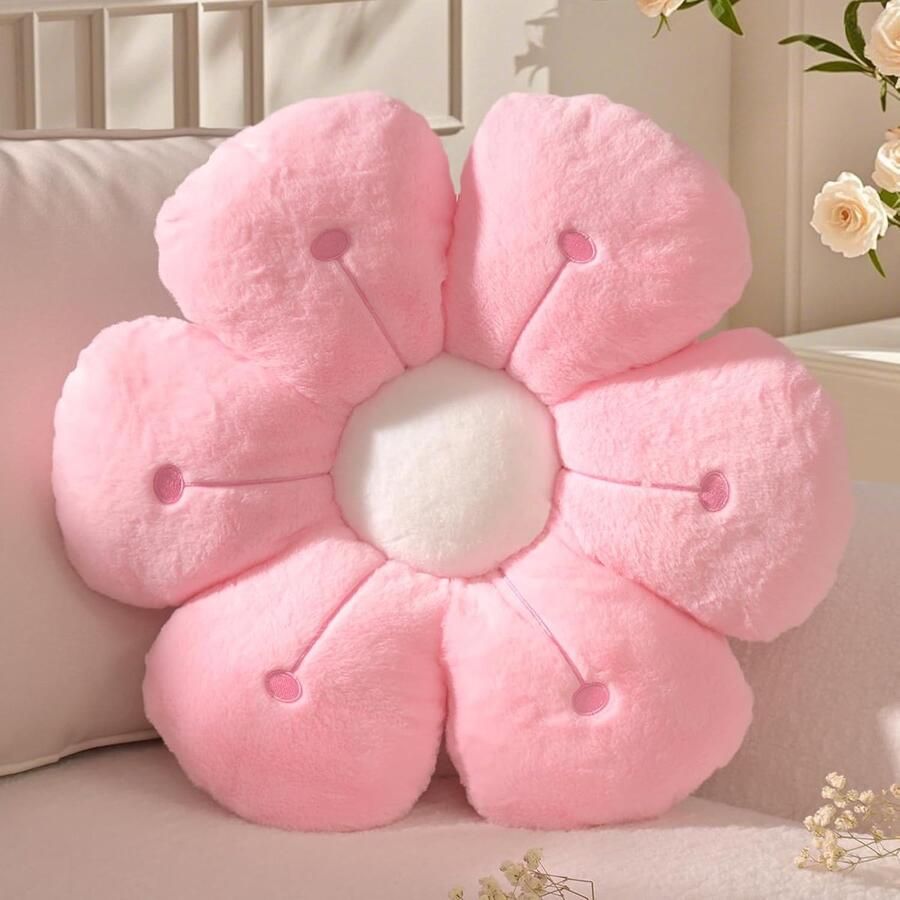 Retadou Groot bloemkussen roze bloemenvorm decoratief kussen madeliefje schattige bloemenzitkussen esthetisch sierkussen voor thuis bank bed 50 cm
