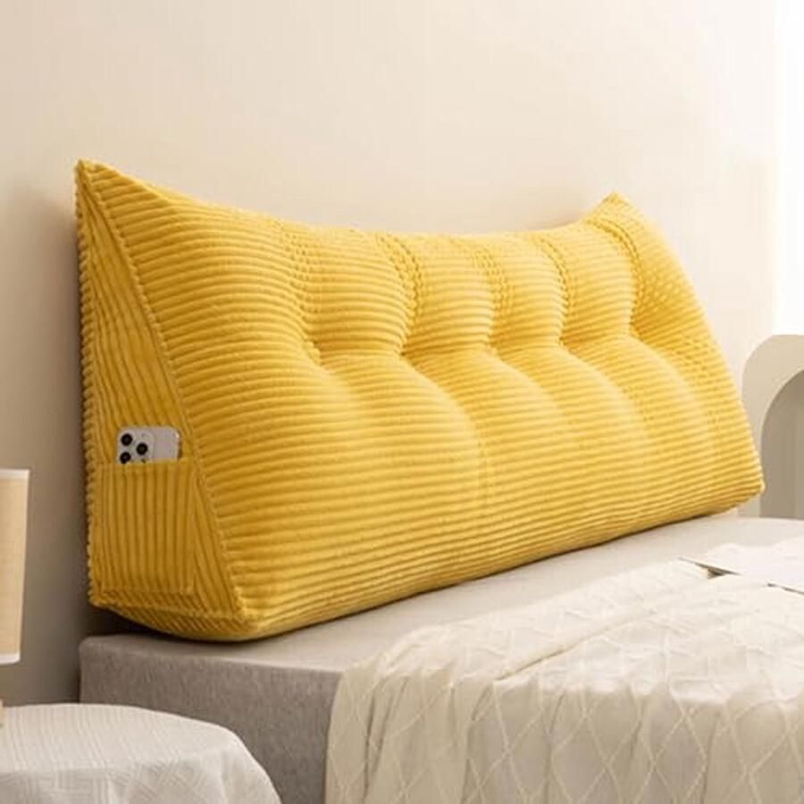 Groot corduroy wigkussen voor tweepersoonsbed comfortabele leeskussen driehoekig gewatteerd wasbaar