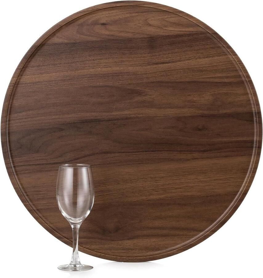 Groot decoratief Ottomaans dienblad van walnootfineer Ronde salontafel lade voor woondecoratie en charcuterie plank Rustieke cirkelontwerp Boerderij stijl 45 cm Voor woonkamer en keuken - Foto 2