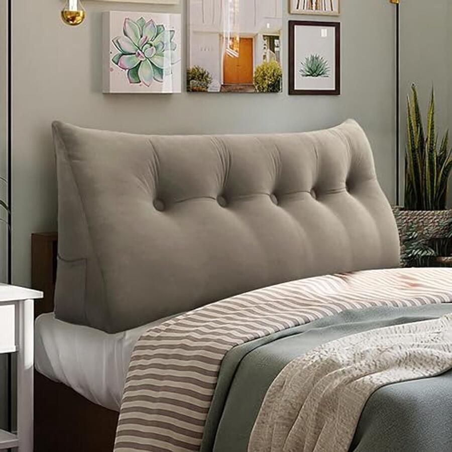 Groot Driehoekig Kussen voor Bed Hoog Rugleuning Kussen voor TV Kijken en Lezen Verkrijgbaar in Maten Lichtbruin 120 cm