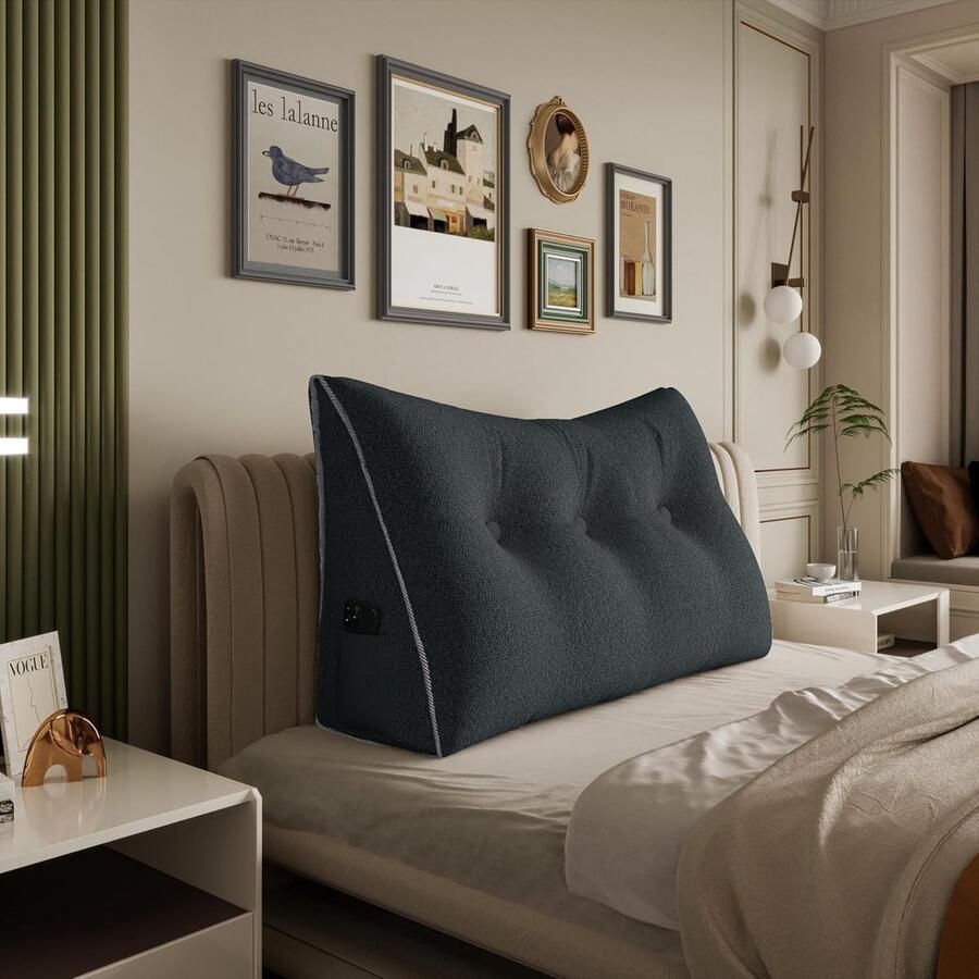 Groot Driehoekig Rugkussen voor Sofa en Bed Perfect voor TV Kijken en Lezen Elegant Grijs 100 cm