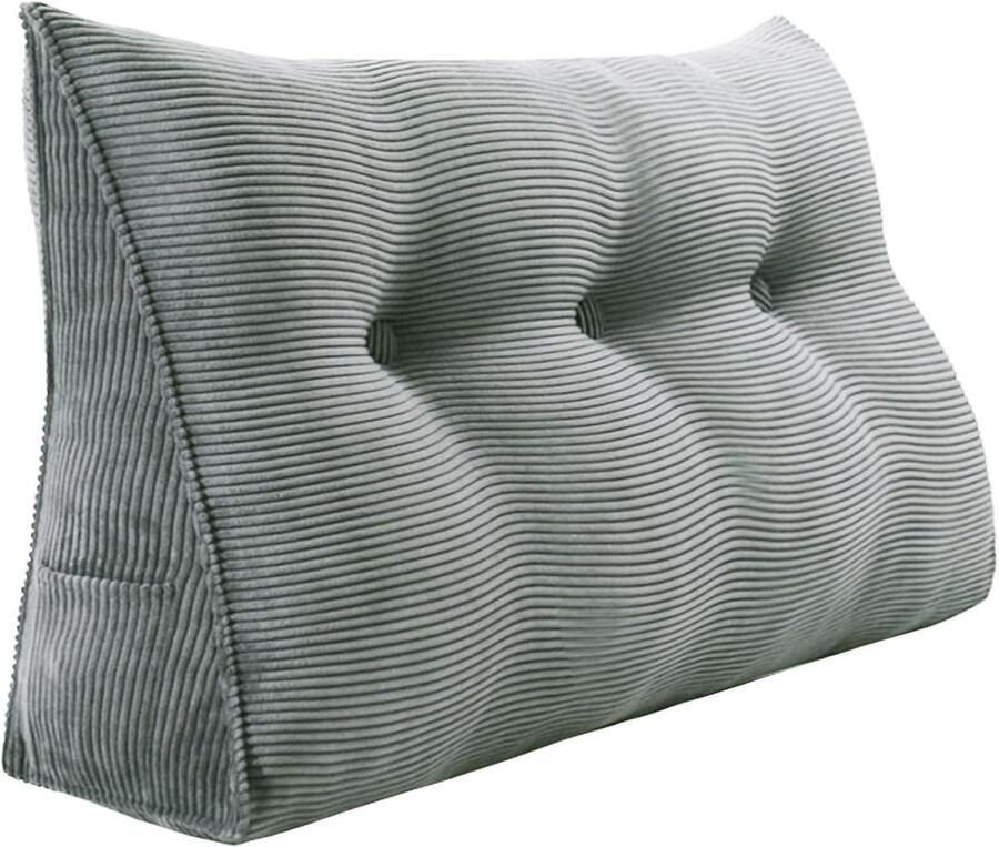 Groot driehoekig wigkussen voor ligbed en bedrust ergonomische lees- en slaapondersteuning (grijs 100 x 50 x 20 cm)