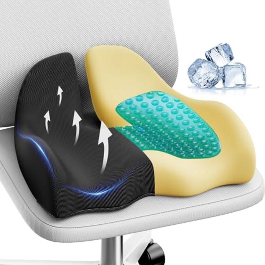Groot Ergonomisch Gelzitkussen voor Bureaustoel Stuitbeen Billenkussen voor Gamingstoel en Autostoel Zwart
