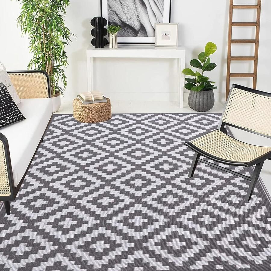 Groot Formaat Weerbestendig Buiten Tapijt 180 x 270 cm Omkeerbaar Antislip Multifunctioneel voor Tuin en Terras