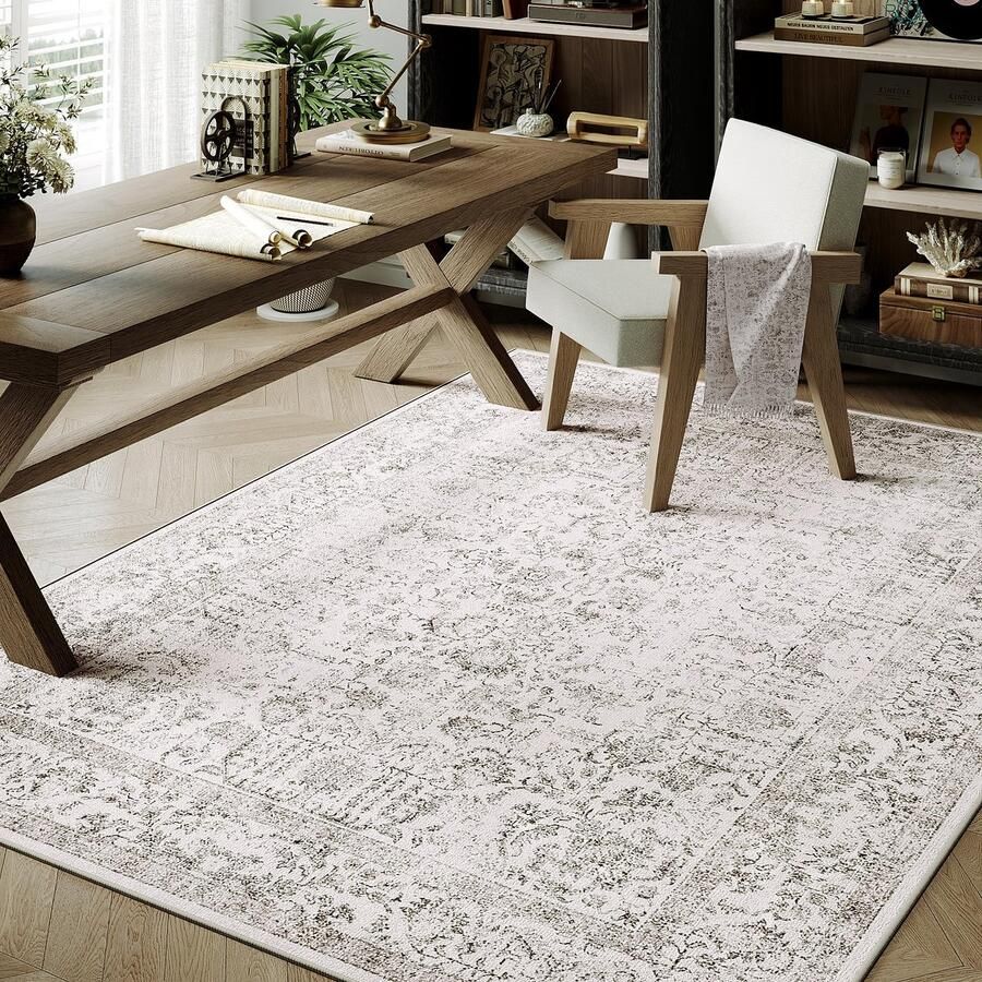 GROOT grijs vloerkleed 90x150 cm entreekleed vintage vloerkleed voor binnen woonkamerkleed wasbaar keukenkleed slaapkamerkleed met verweerd effect grijze bloemendeurmat retro accentkleed eetkamer badkamer