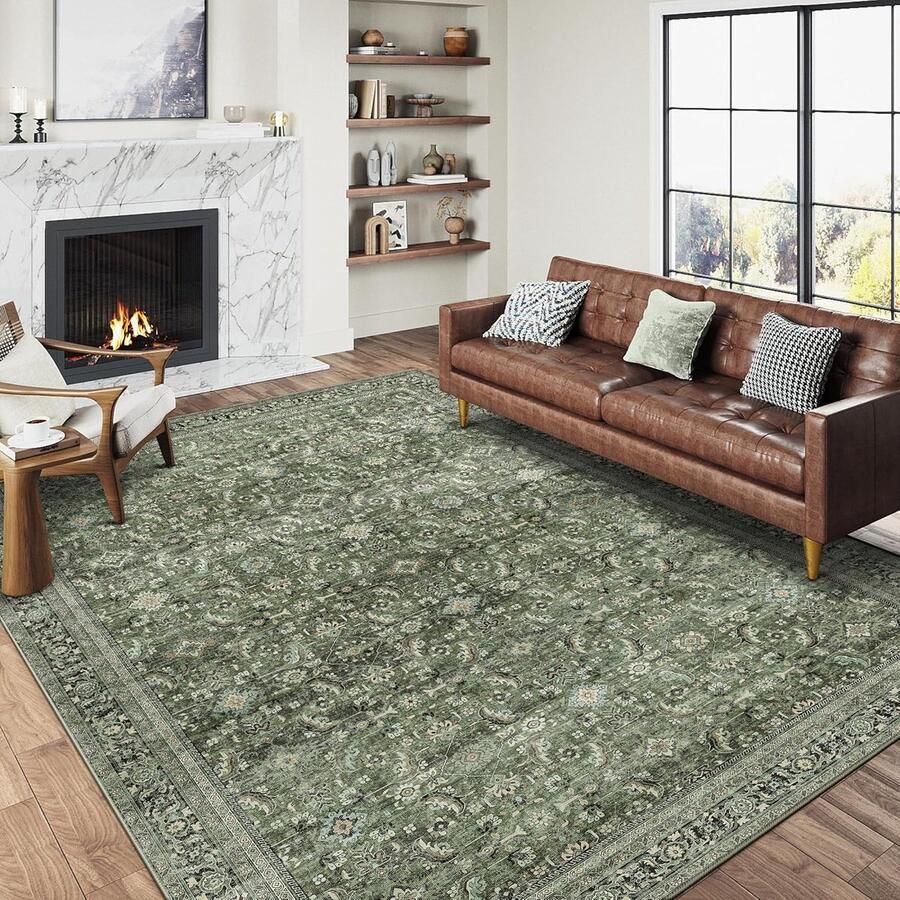 Groot Groen Vintage Vloerkleed 200x300cm Machinewasbaar en Antislip