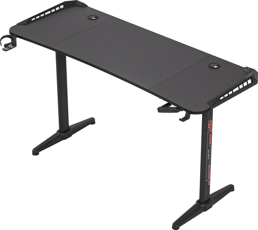 Groot Laptop Computer Bureau 160x60.5x120cm Rechthoekig Staand Bureau Gaming en Thuiskantoor met RGB LED Verlichting Hoogte Verstelbaar Zwart