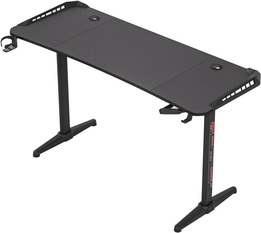 Corenia Groot Laptop Computer Bureau Gaming en Thuiskantoor Rechthoekig Staand Bureau met RGB LED Verlichting Hoogte Verstelbaar 160x60.5x120cm Zwart