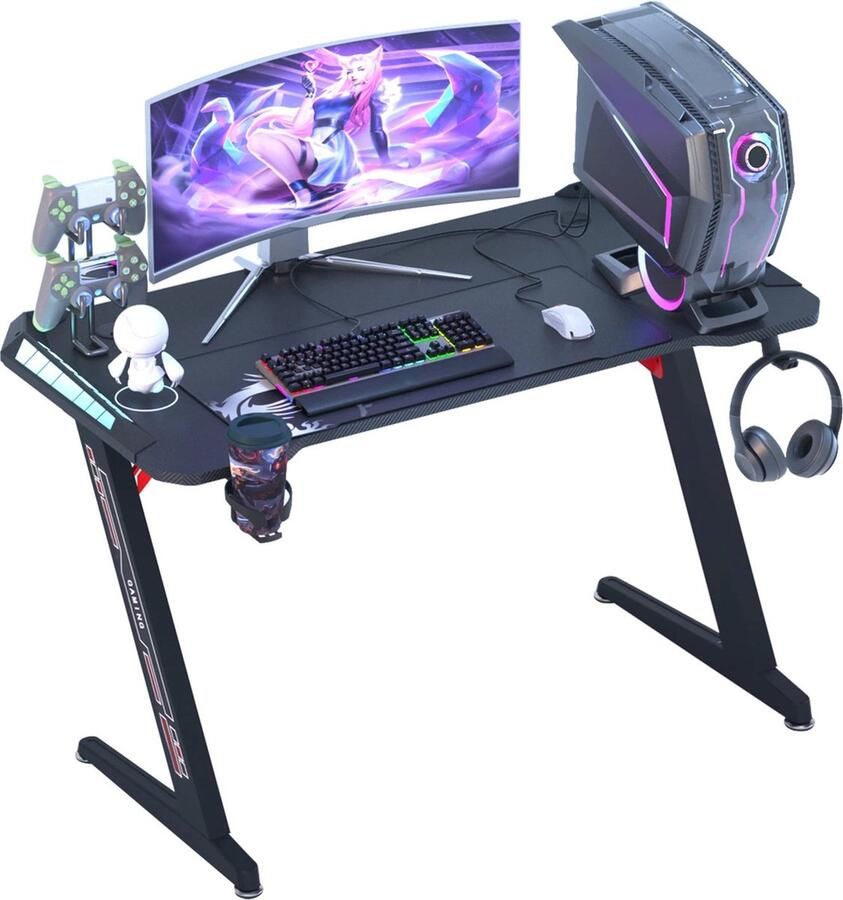 Groot laptopcomputerbureau 55 11 x 23 62 x 30 71 inch Rechthoekig staand bureau Gaming en thuiskantoor PC-bureau In hoogte verstelbaar Z-vormig Zwart