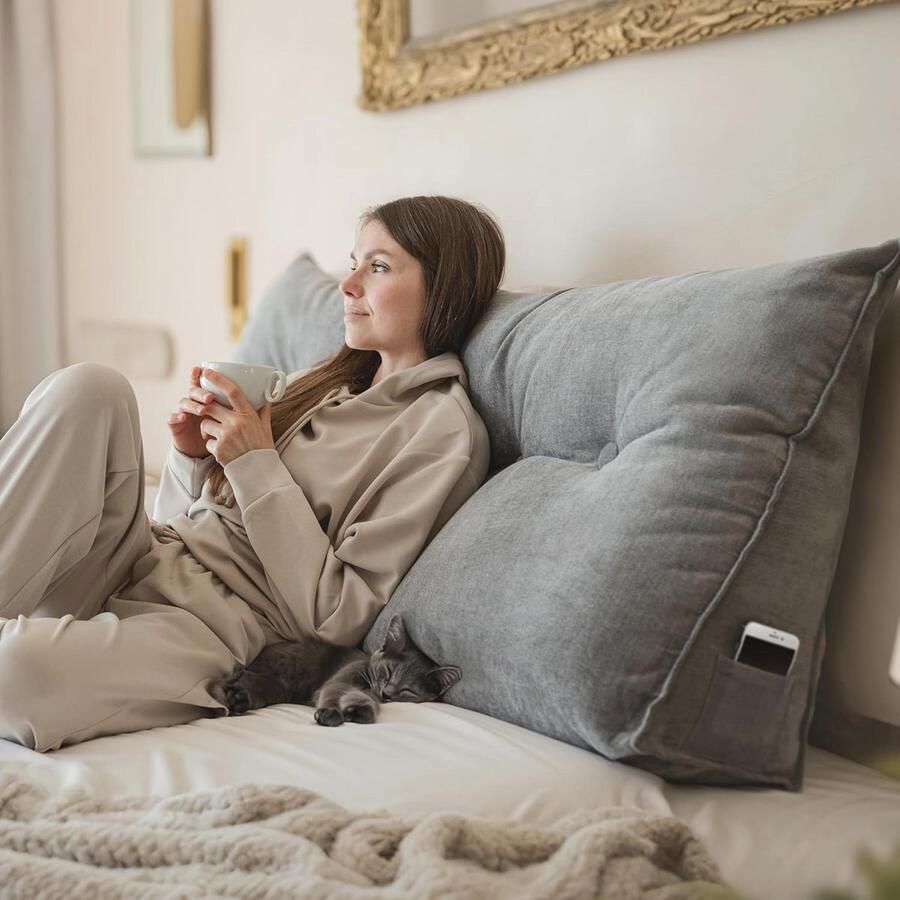 Groot Leeskussen voor Bed en Bank Wigkussen met Wasbare Hoes en Uitzonderlijke Steun Ideaal voor Comfortabele Ondersteuning