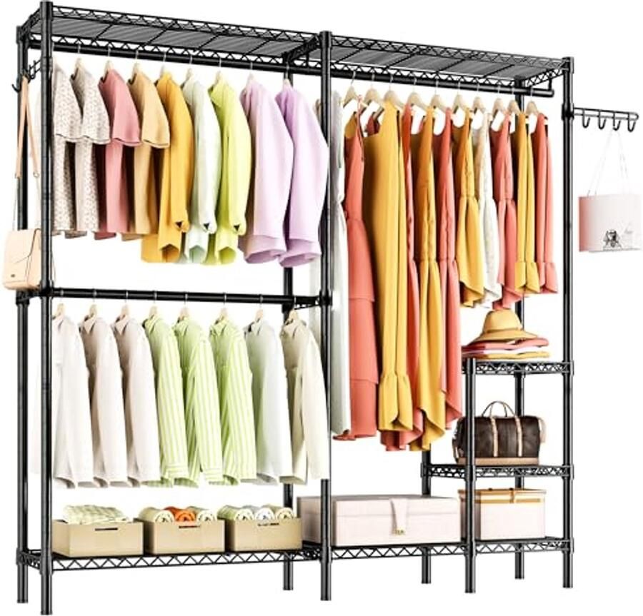 Groot Metalen Kledingrek met Verstelbare Draadplanken en Hangers voor Kledingorganisaties