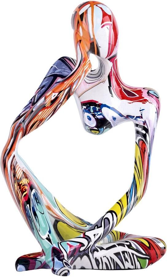 Groot minimalistisch abstract graffitibeeld standbeeld van een linksdenkende kleurrijke kunst meditatie denkbeeldje ornamenten boekenplank salontafel decoratie huis kantoor bureau tafelblad