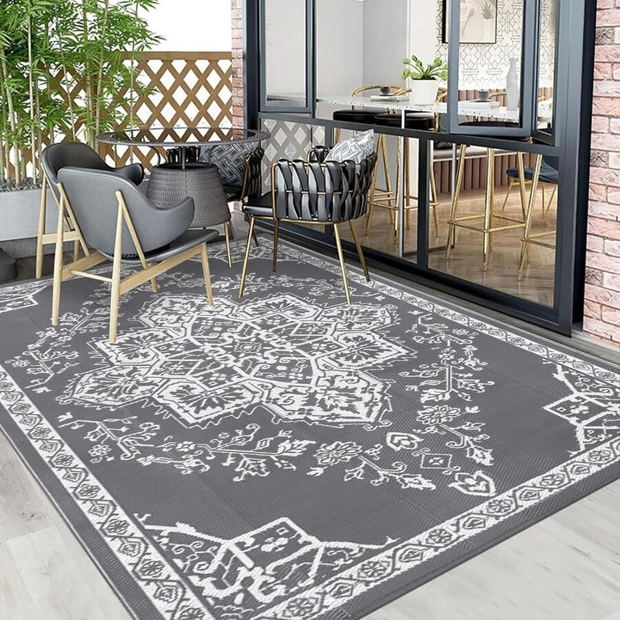 Outdoor Tapijt Waterdicht 180 x 270 cm Patio Tapijt Picknick Deken Lichtgewicht Opvouwbare Plastic Omkeerbare Mat UV Bestand Outdoor Area Tapijt voor Strand Camping Tuin RV Balkon Dek BBQ - Foto 2