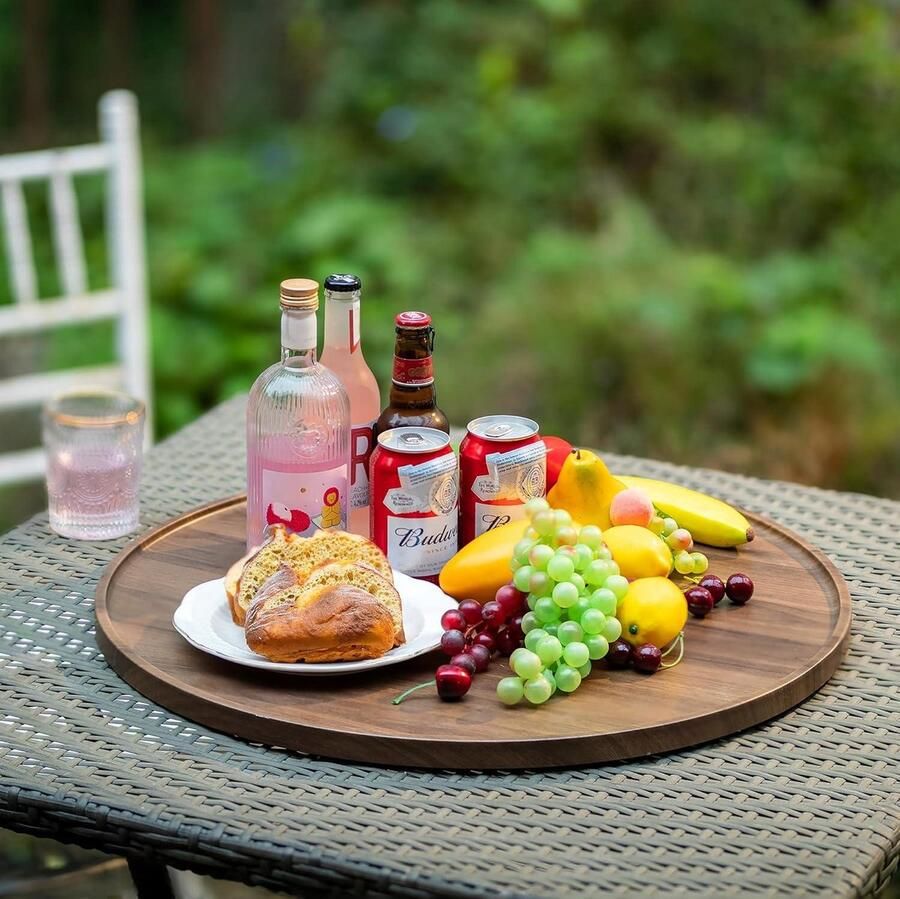 Groot decoratief Ottomaans dienblad van walnootfineer Ronde salontafel lade voor woondecoratie en charcuterie plank Rustieke cirkelontwerp Boerderij stijl 45 cm Voor woonkamer en keuken