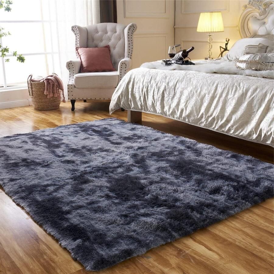 Groot shaggy vloerkleed voor de woonkamer Afwasbaar pluizig vloerkleed Zacht vloerkleed voor slaapkamer en woondecoratie (160 x 200 cm zwart grijs)