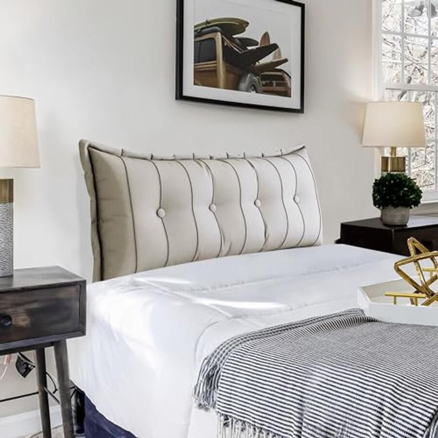 Groot Sierkussen en Lendenkussen voor Bank of Bed Ideaal als Hoofdeinde of Rugleuning Afneembaar Linnen in Ivoor