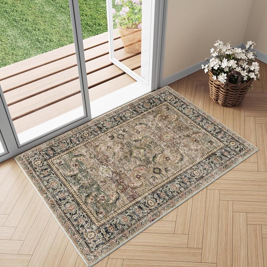 GROOT Vintage Bruin Wasbaar Tapijt in de Entree 60x90cm Deurmat Badkamer Tapijt Zacht Antislip Retro Klein Tapijt Kortpolig Badkamer Slaapkamer Tapijt Slaapkamer