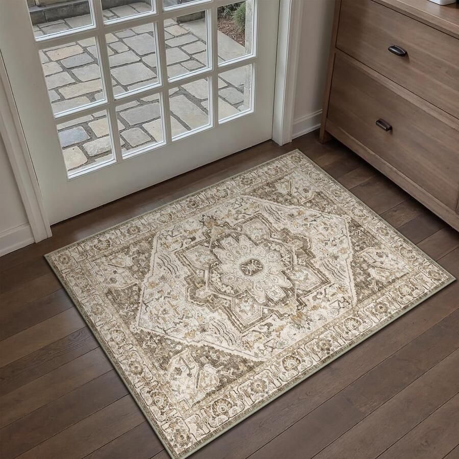 GROOT Vintage Bruin Wasbaar Tapijt in de Entree 60x90cm Deurmat Badkamer Tapijt Zacht Antislip Retro Klein Tapijt Kortpolig Badkamer Slaapkamer Tapijt Slaapkamer