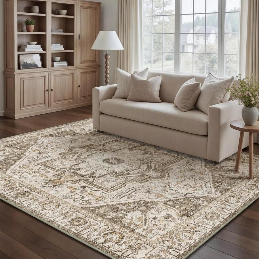 GROOT Vintage Bruin Wasbaar Tapijt Woonkamer 150x210cm Retro Tapijten voor Woonkamer Zacht Antislip Groot Tapijt Kortpolig Slaapkamer Tapijt Woonkamer Slaapkamer Eetkamer Tapijten Kantoor