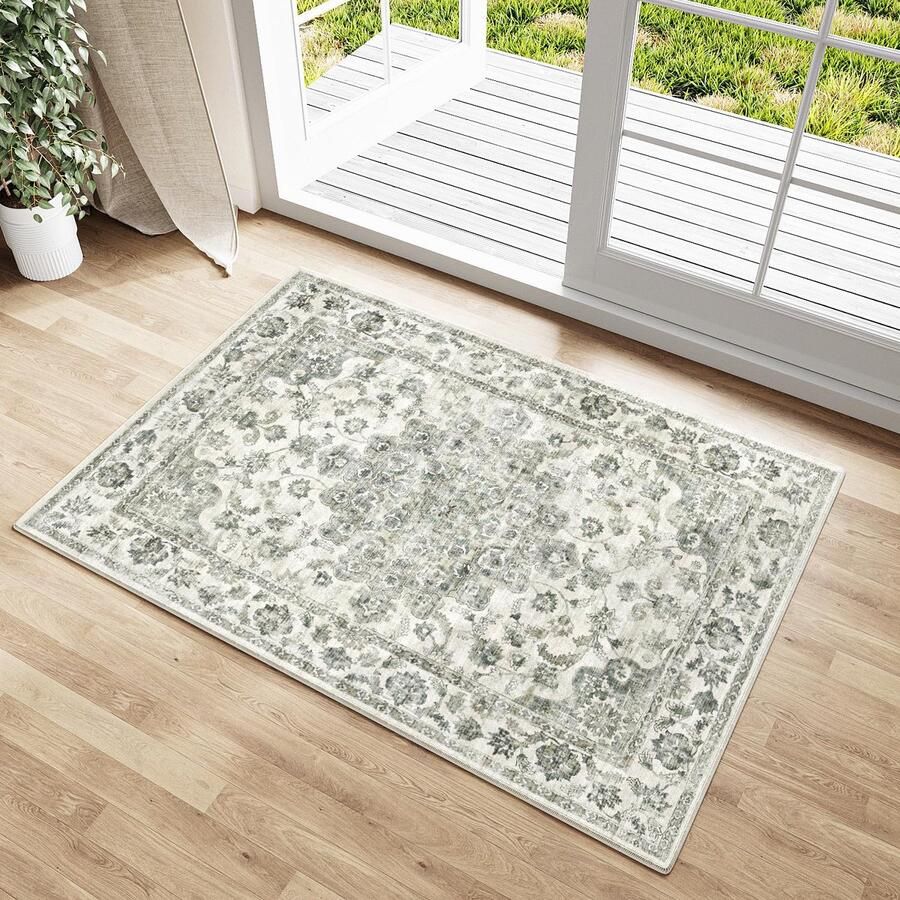 GROOT Vintage Groen Wasbaar Tapijt in de Entree 60x90cm Deurmat Badkamer Tapijt Zacht Antislip Retro Klein Tapijt Kortpolig Badkamer Slaapkamer Tapijt Slaapkamer