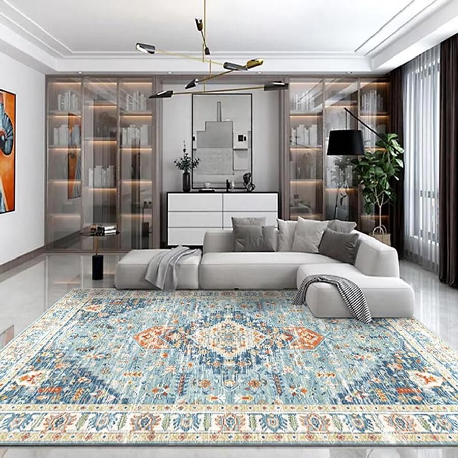 Groot Vintage Tapijt Boho Wasbare Tapijt voor Woonkamer en Slaapkamer Antislip (Groen 240x300cm)