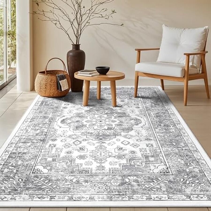 Groot vintage vloerkleed 120 x 180 cm Traditioneel Boho design slipvast en machinewasbaar Perfect voor woonkamer slaapkamer eetkamer en keuken