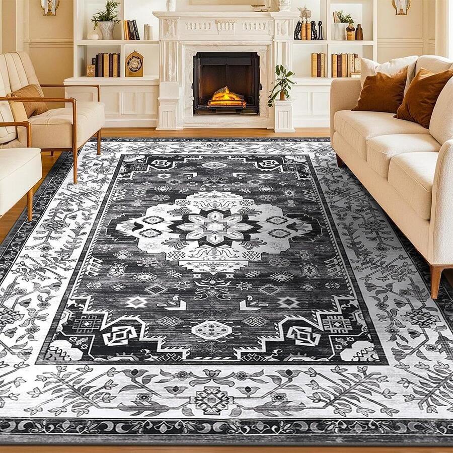 Groot Vintage Vloerkleed 200 x 290 cm Wasbaar Antislip en Zacht voor Woonkamer Slaapkamer en Kantoor