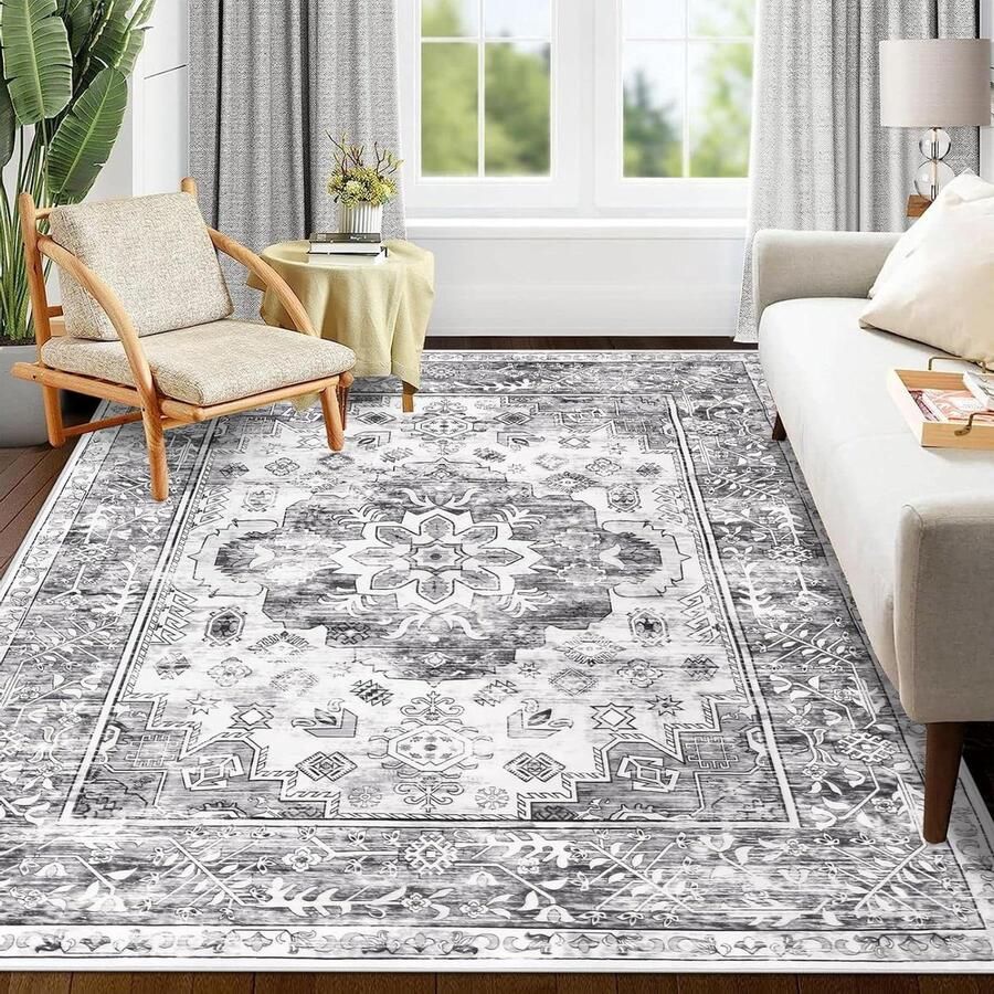 Groot vintage vloerkleed slipvast 1 grijs 120 x 180 cm