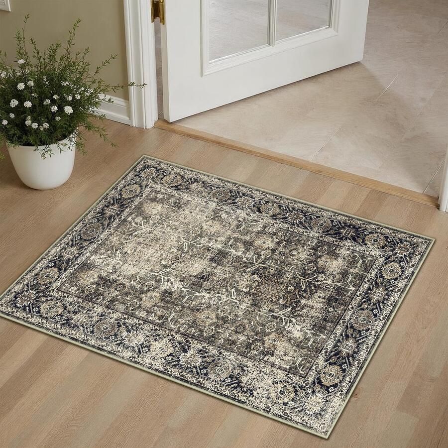 GROOT Vintage Wasbaar Tapijt in de Entree 60x90cm Bruine Deurmat Badkamer Tapijt Zacht Antislip Retro Klein Tapijt Kortpolig Badkamer Slaapkamer Tapijt Slaapkamer