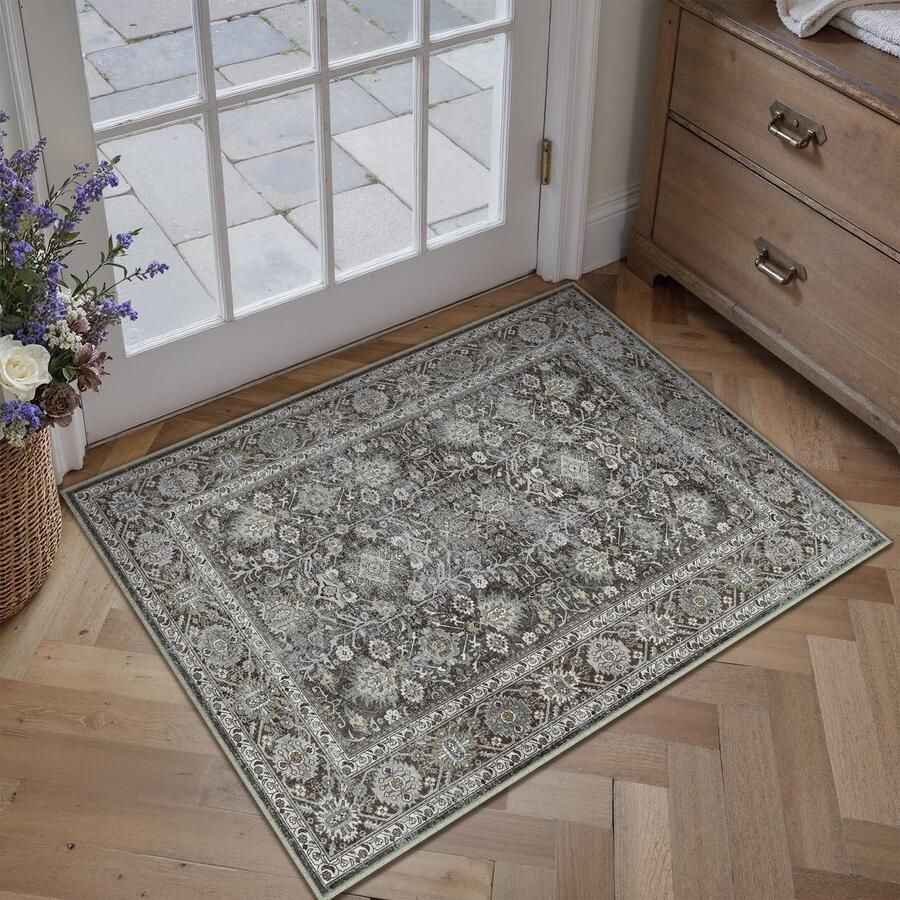 GROOT Vintage Wasbaar Tapijt in de Entree 60x90cm Zwarte Deurmat Badkamer Tapijt Zacht Antislip Retro Klein Tapijt Kortpolig Badkamer Slaapkamer Tapijt Slaapkamer