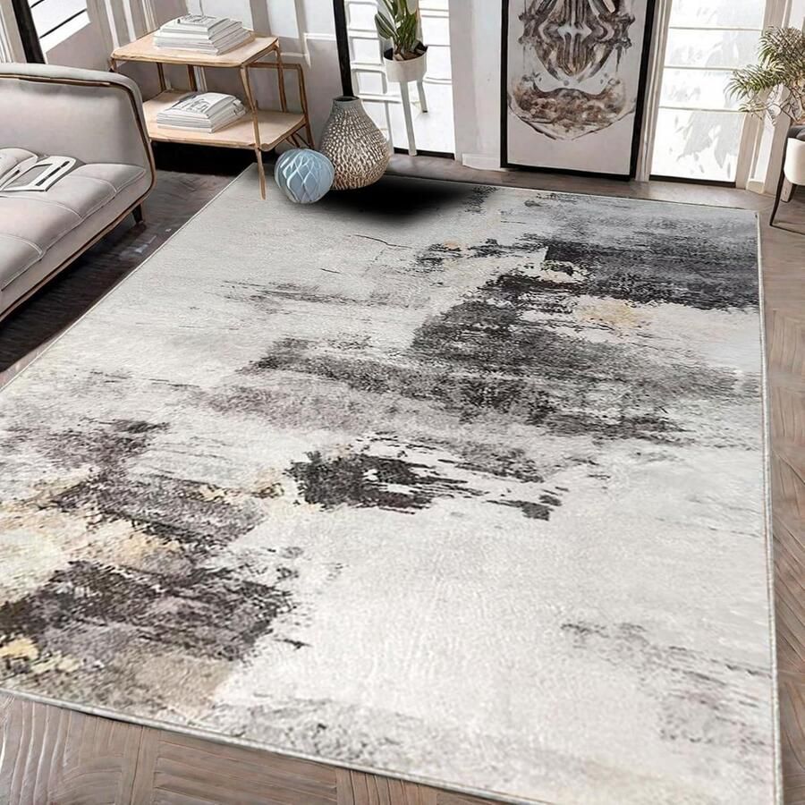 Groot vloerkleed modern abstract tapijt 1 stuk bruin multi laagpolig 120 x 160 cm