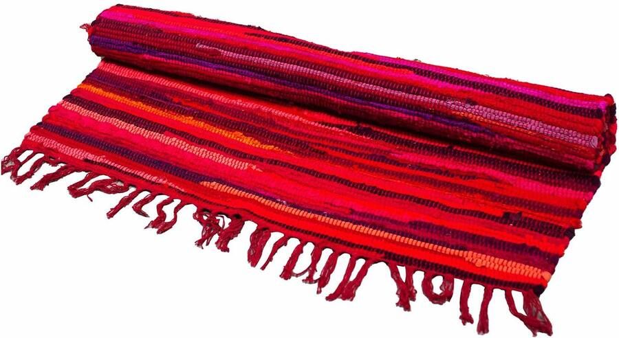 Indiase Recyclagetapijt – 150x90cm – premium kwaliteit – Schokkend Roze Gemaakt van gerecycleerde textielresten. Authentiek Duurzaam en Stijlvol