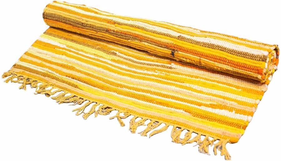 Indiase Recyclagetapijt – 150x90cm – premium kwaliteit – Zonsopgang Oranje Gemaakt van gerecycleerde textielresten. Authentiek Duurzaam en Stijlvol