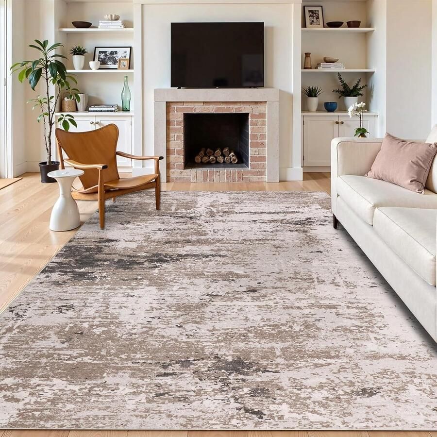 Groot wasbaar vloerkleed modern abstract 160 x 230 cm taupe