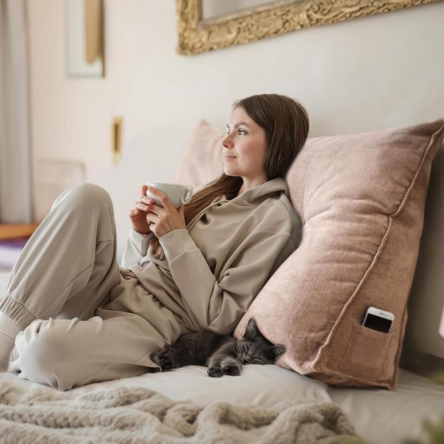 Groot Wigkussen voor Bed en Bank Leeskussen en Zitkussen met Wasbare Hoes (Beige 70 cm)