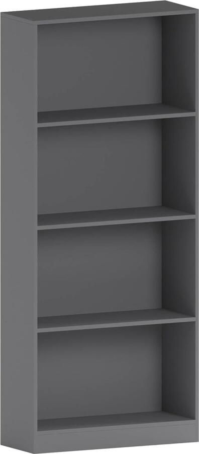 Grote 4-Tier Boekenkast voor Kantoor of Woonkamer Grijs Houten Opbergunit