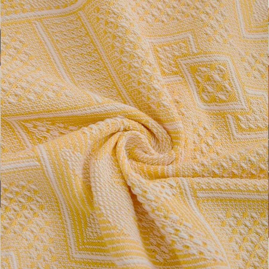 Grote banksprei voor 3-zitsbank met decoratieve kwastjes dubbelzijdige bankhoes banksprei voor bank en bed ruitpatroon met bladeren en bloemen geel 180 x 300 cm