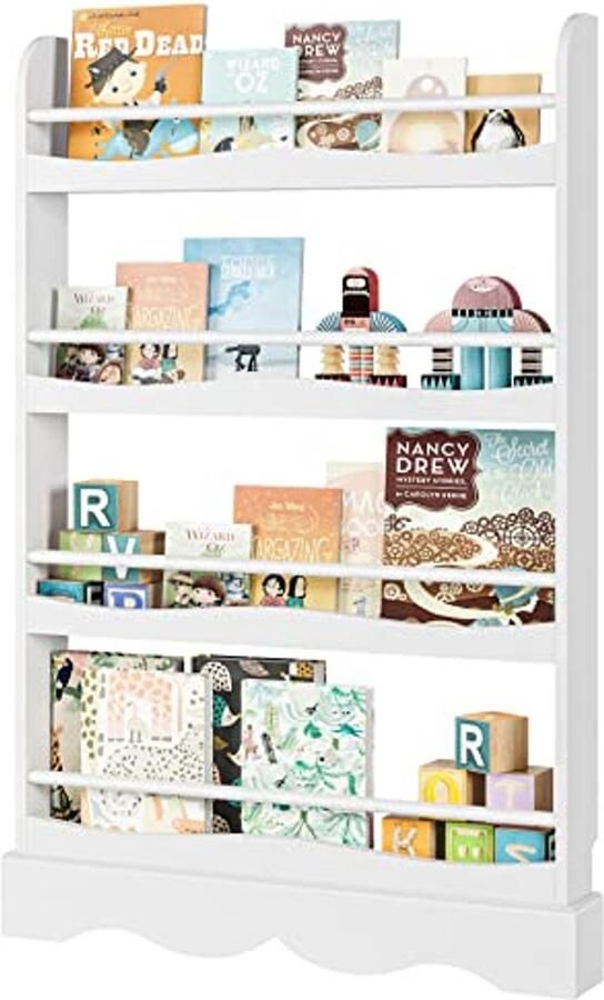 Grote boekenplank voor kinderen wandrek van hout speelgoedrek met 4 planken voor kinderkamer 118 × 80 × 11 5 cm wit