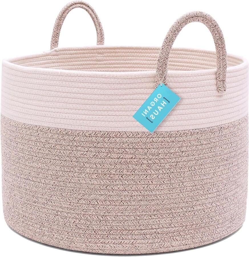 Grote decoratieve touw wasmand natuurlijke katoenen opbergmand XXL formaat (50x33cm)