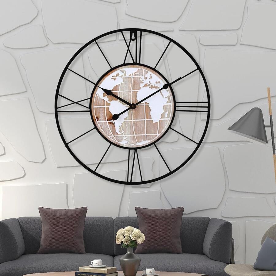 Grote Decoratieve Wandklok voor Rustieke Woonkamerdecoratie Stille Batterij-aangedreven Kwartsklok