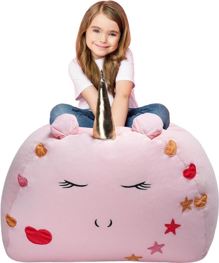 Grote Eenhoorn Zitzak Stoel-Hoes Gevulde Dieren Speelgoed Opbergzak Meisjes Slaapkamer Organisator Cadeau Kerstmis Verjaardag 61 x 56 x 48 cm Roze