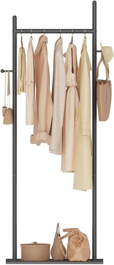 Grote Entree Kapstok met 2 Haken en Robuuste Stenen Plaat Ruimtebesparende Kledingstandaard (50 x 30 x 175 cm) Zwart