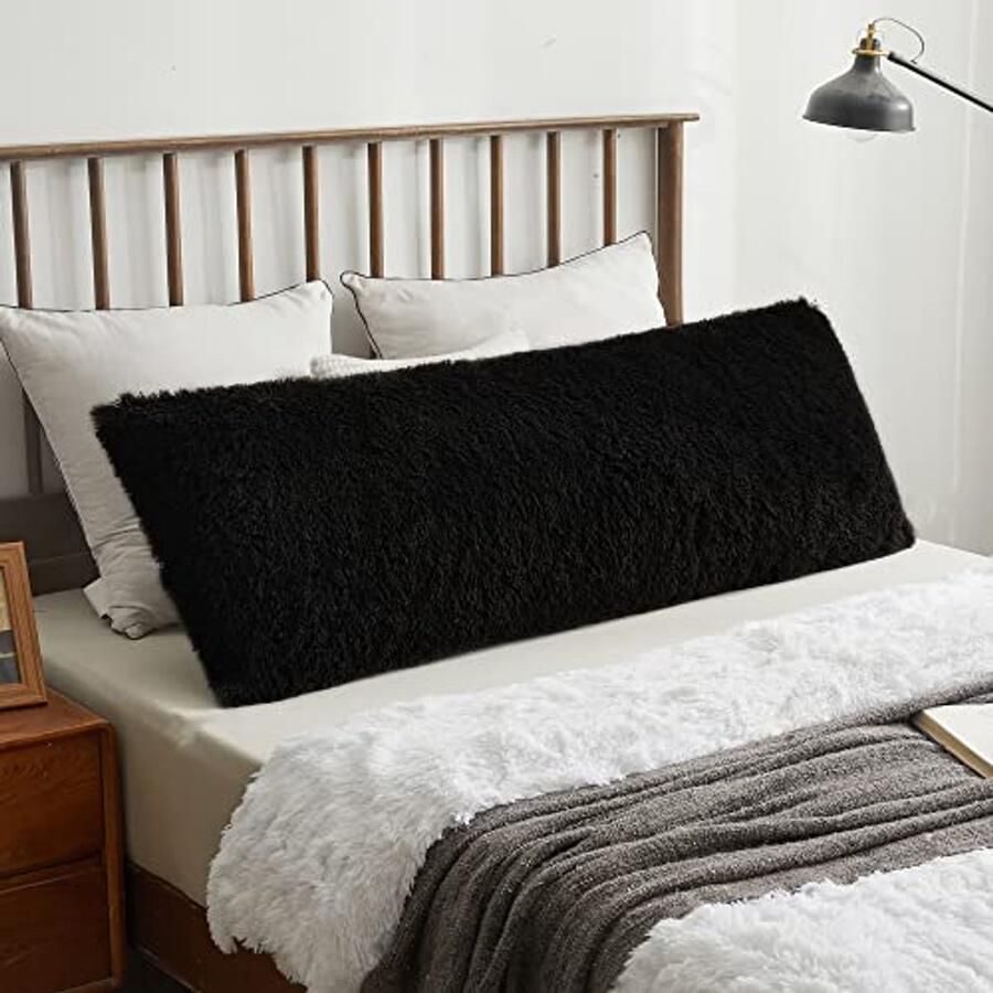 Grote Fluffy Body Pillowcase 20x54cm Decoratieve Kussenhoes voor Slaapkamer en Bank Zwart