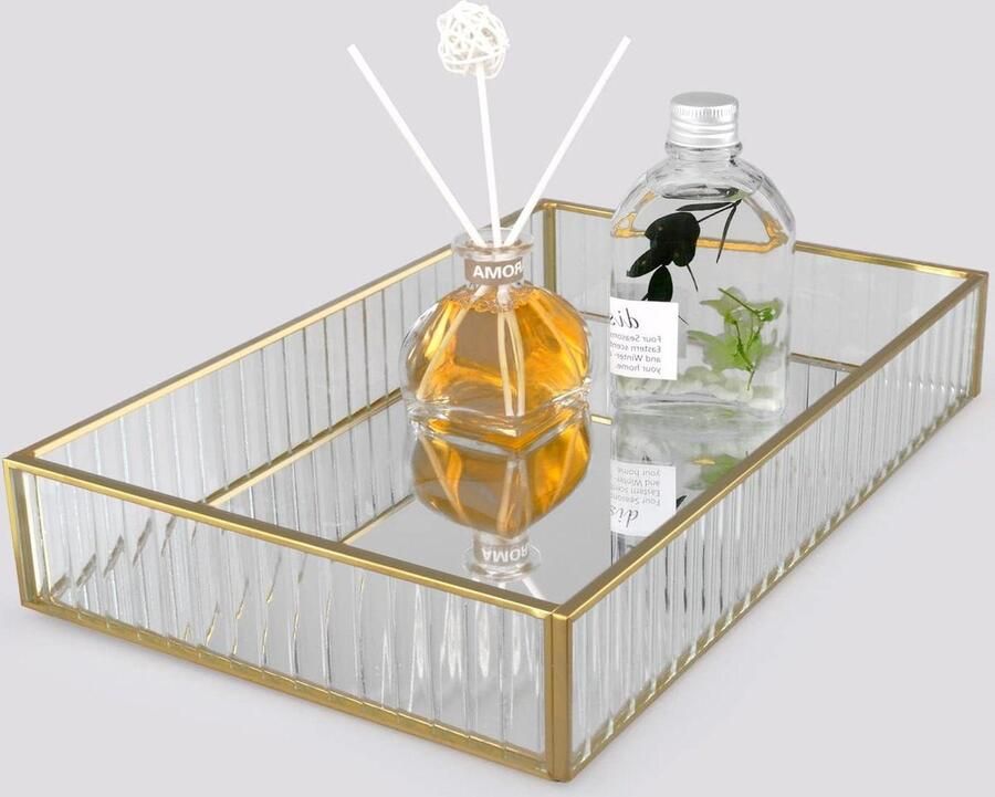 Spiegel make-up dienblad grote glazen parfum cosmetische sieraden organisator Fashion badkamer lade gouden mand voor teller dressoir slaapkamer 30 * 20 * 5 cm