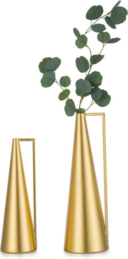 Grote gouden vaas voor bloem 33 41 cm moderne metalen kruik bloemenvaas set van 2 decoratieve conische vazen voor tafel enkele vaas voor pampasdroogbloemen Nordic vloervaas voor