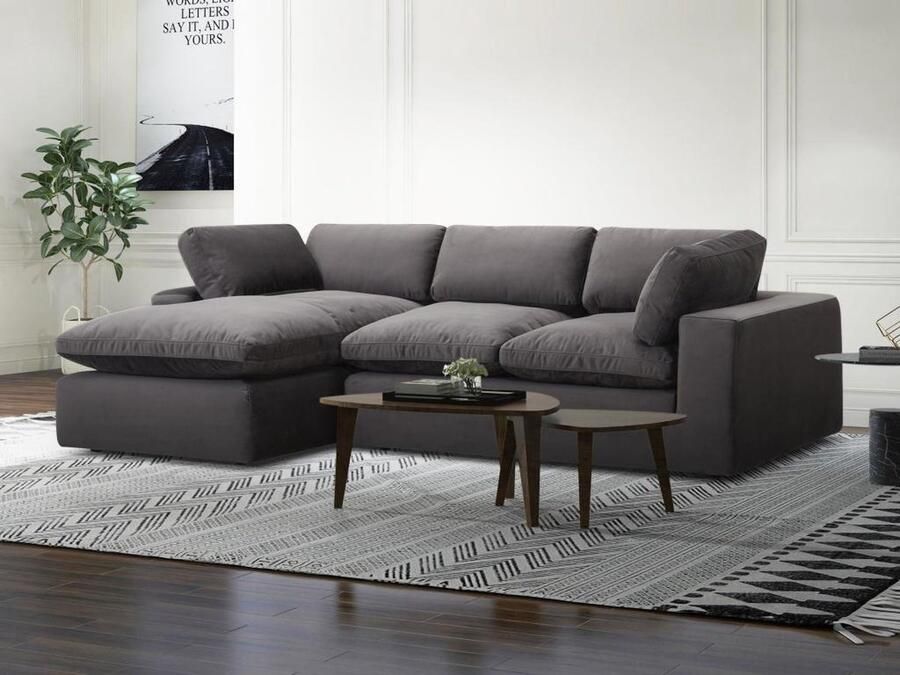 Vente-unique Grote hoekbank met hoek links van antracietgrijs velours AMAURY L 261 cm x H 80 cm x D 115 cm - Foto 2