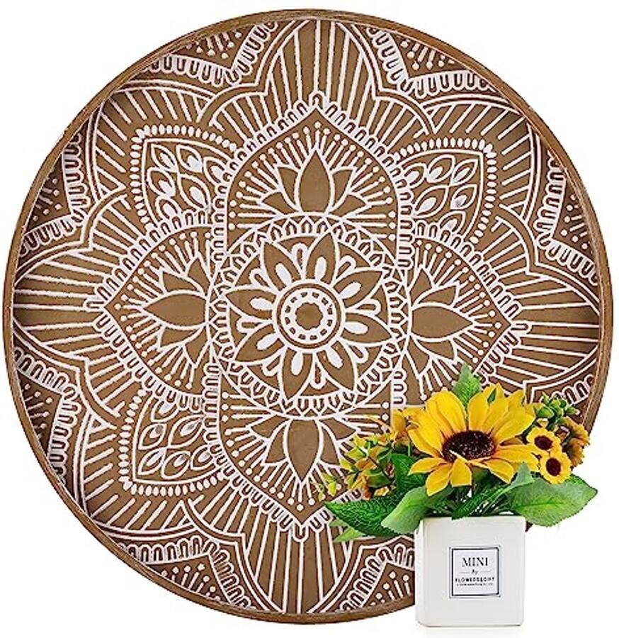 Grote houten decoratieve lade Boho rustieke dienblad voor salontafel en interieurdecoratie 45 cm bruin