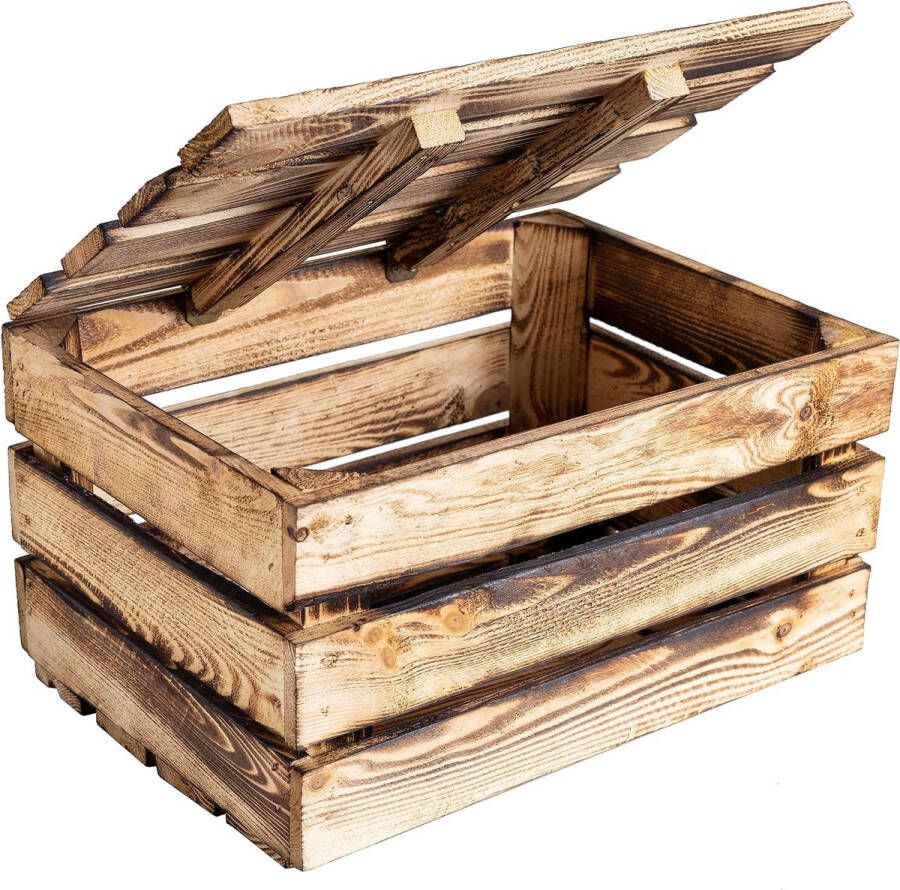 Grote houten kist met deksel Vintage 40 x 30 x 22 cm gevlamde decoratieve houten kist met deksel Geschenkkist Houten kist Perfect als geschenkdoos Wijnkist Speelgoedkist Opbergdoos